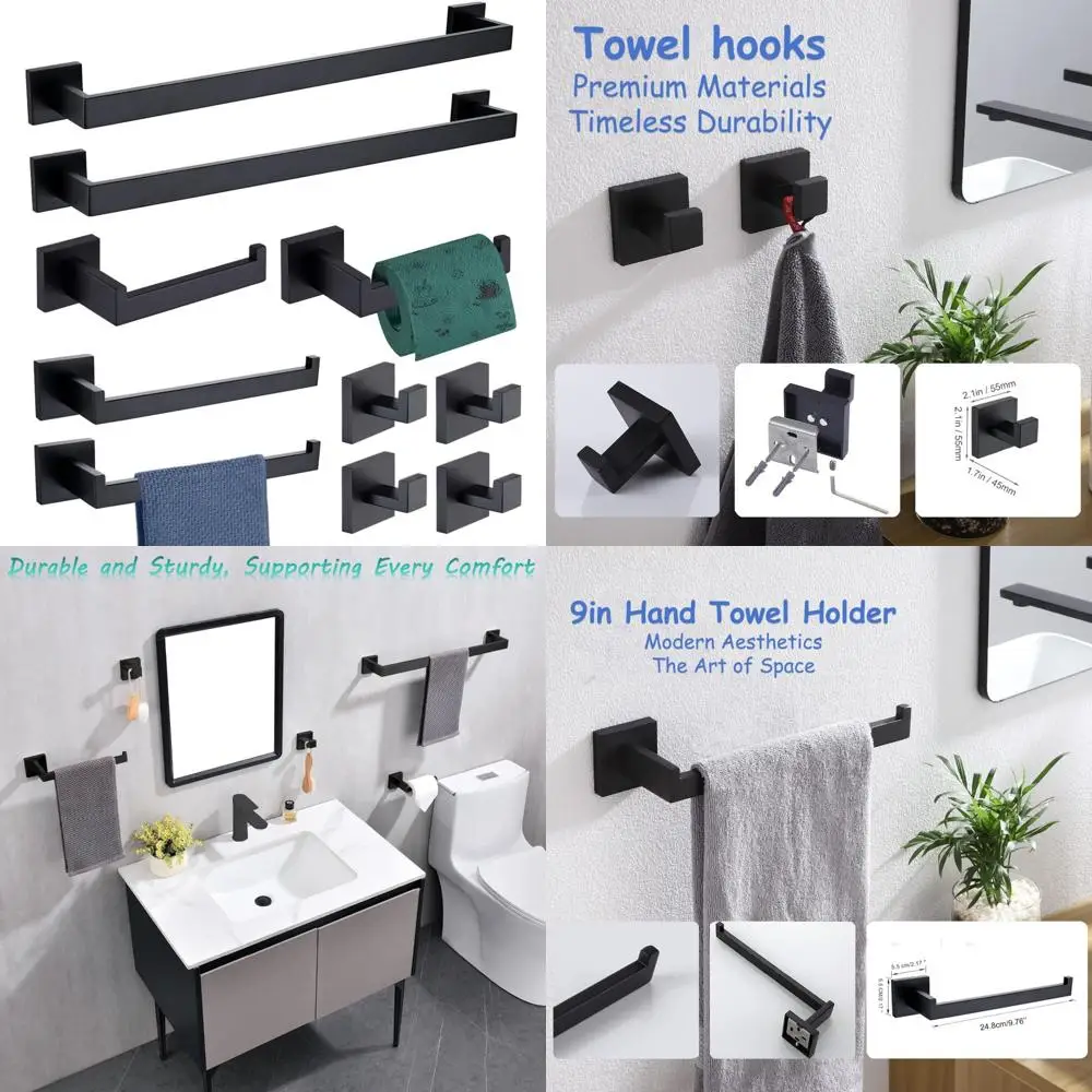 

Matte Black 10-Piece Towel Bar Set with 24 Bars and Towel Hooks, Premium SUS304 Stainless Steel Bathroom Hardware Accessories