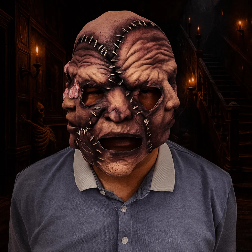 

Latex Three-Sided Scar Human Face Soft Realistic Halloween Scary Mask Universal Cosplay Costume Mask Performance Prop