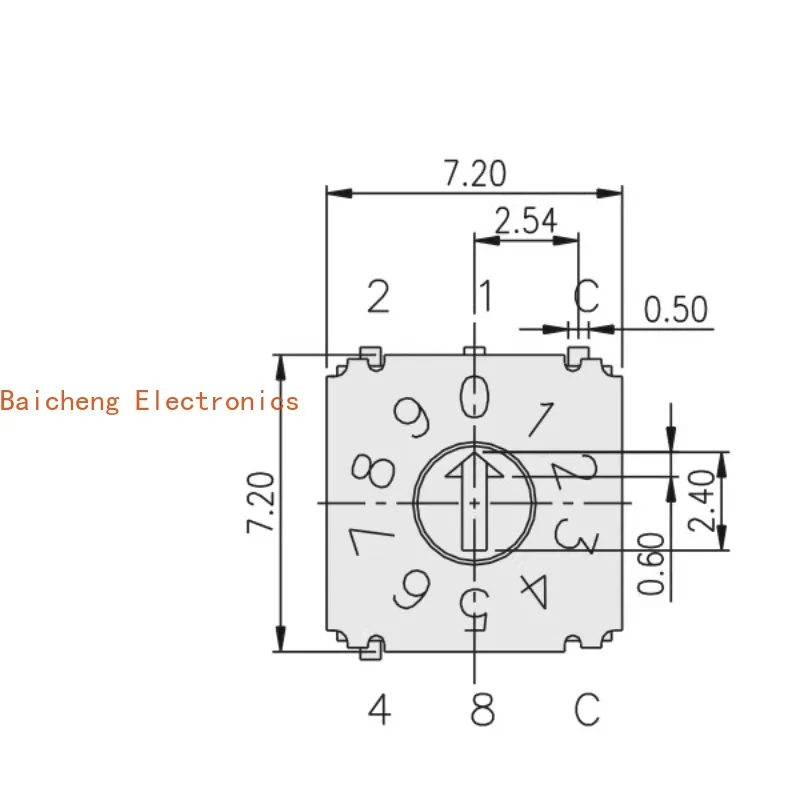 10 Stück oberflächenmontierter 7-poliger Schalter Gold 0-9 Rotation digitaler Code 10 Gang Rotation Wählcode 4281C