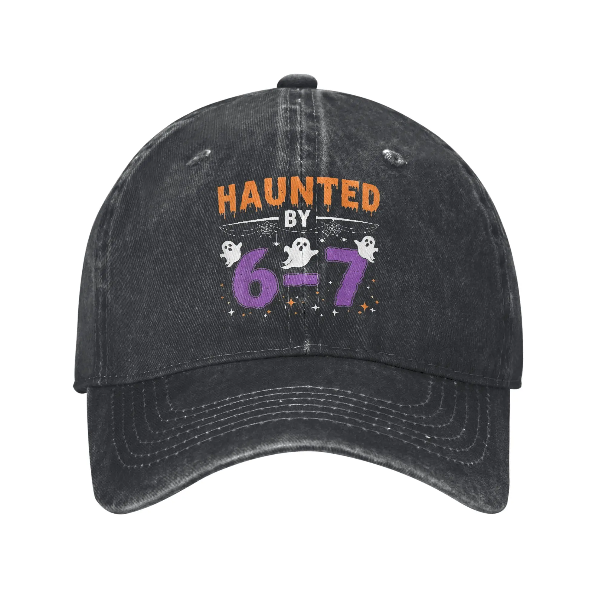 Haunted by 67 Funny Halloween  6-7 Meme Sun Baseball Cap Fitted Retro Couple Women Washed Hip Hop Hats Outdoor Gym Baseball Caps