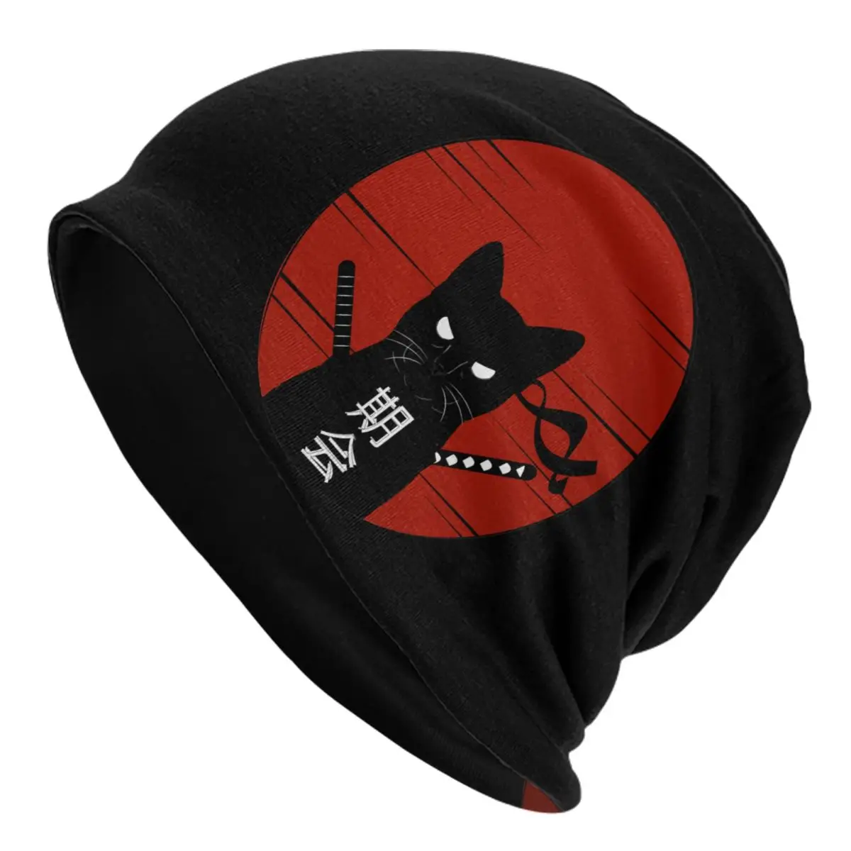 Ninja Cat Samurai Beanie Hats Red Sun Bonnet Hats Adult Unisex Street Kpop Skullies Beanies Autumn Custom Elastic Caps