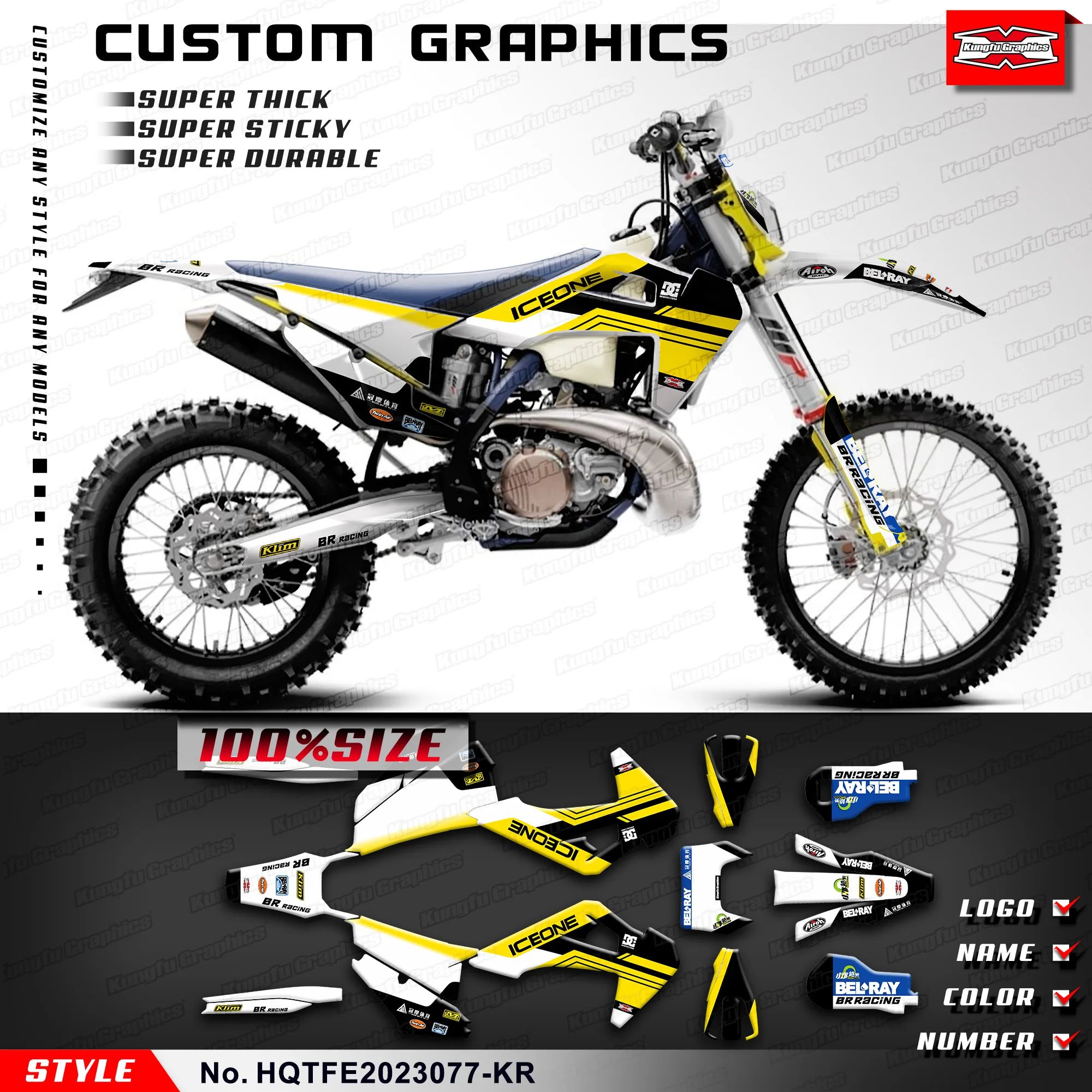 

KUNGFU GRAPHICS Stickers Complete UV-resistant Vinyl for Husqvarna TE FE TC FC TX FX FS 2019-2023, HQTFE2023077-KR