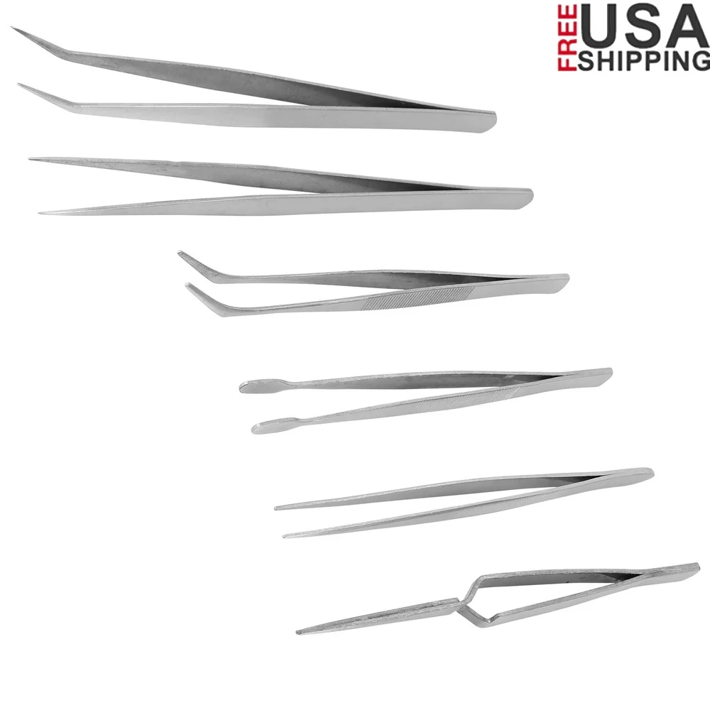 

Набор прецизионных пинцетов из нержавеющей стали из 6 предметов, поделки, техника, хоббиисты, тонкие изогнутые плоские прямые инструменты