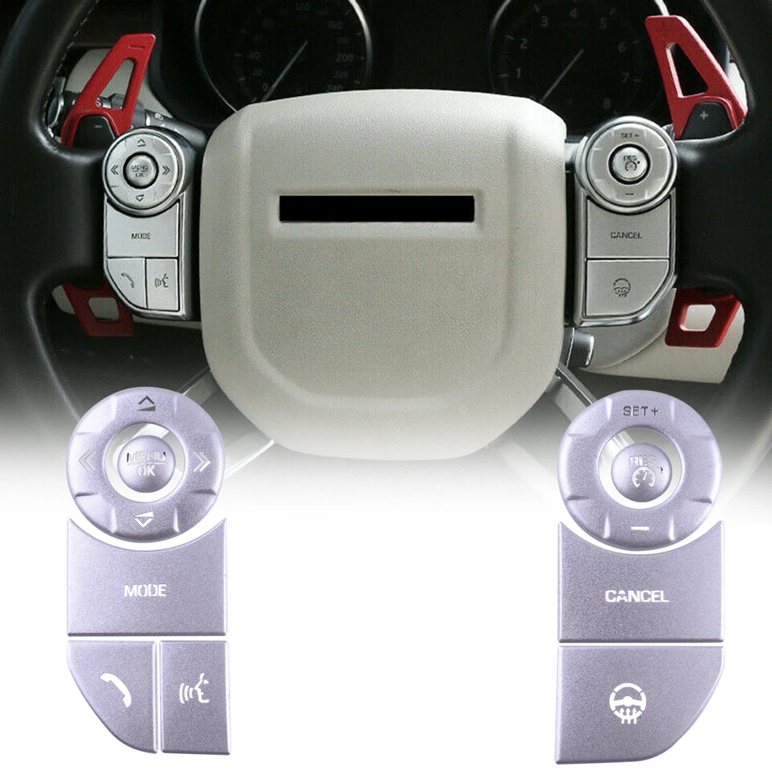 

1 Set Car Interior Steering Wheel Button Cover Trim Aluminum Alloy Fit for Land Rover Range Sport 2014 2015 2016 2017
