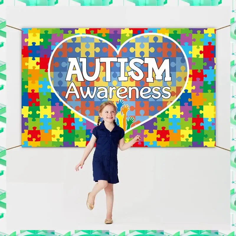 

3C Electron 180X115cm Photography Background Fabric World Autism Day Banner Background Puzzle Scene Setting Background Fabric Du