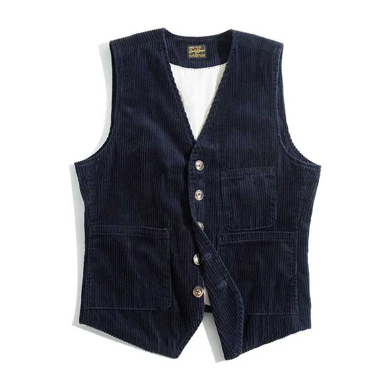 Maden gilet di velluto a coste Vintage per uomo Casual abbigliamento da lavoro francese gilet da caccia cordini cappotti da esterno abbigliamento da uomo