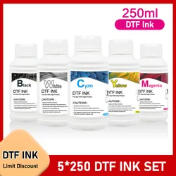 5*250ML DTF Ink Kit for Direct Transfer Film for All Desktop Large Format L805 L1800 XP600 ET-8550 XP-15000 DTF Printer DTF Ink