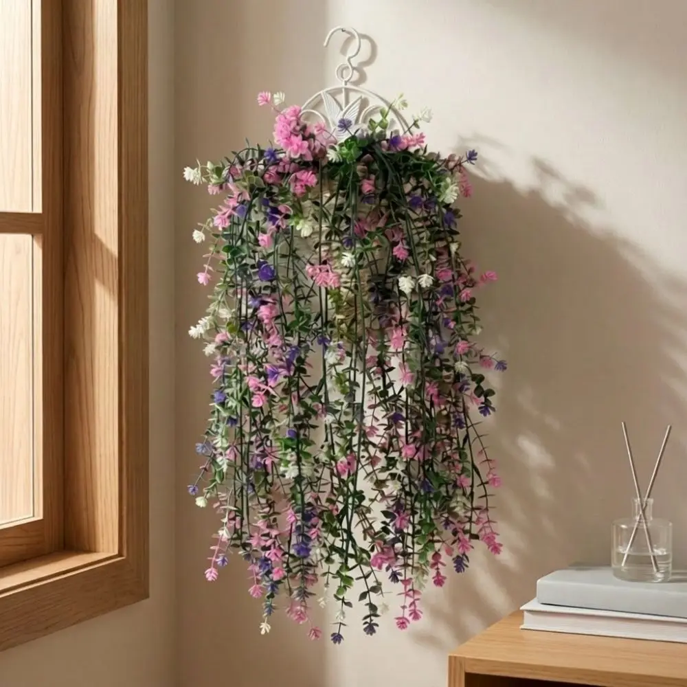 8pcs 15 Heads Artificial Camellia Hanging Vines UV Resistant Realistic Silk Flower Trailing Vine Eucalyptus Leaves Anti-fade
