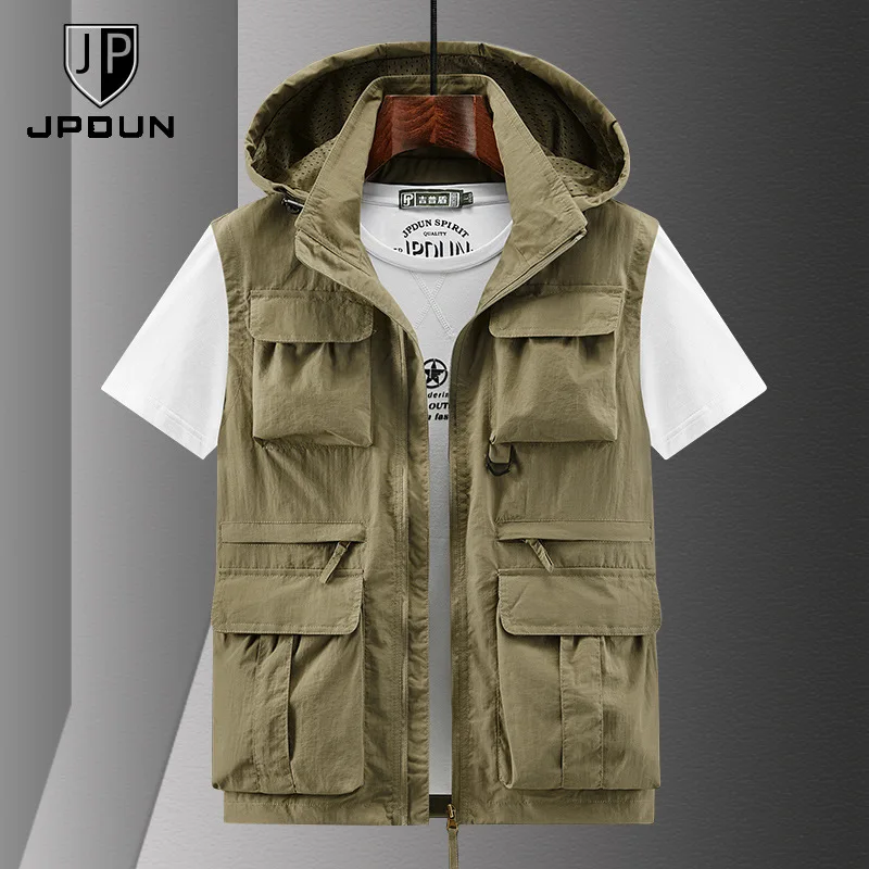M-6XL الرجال مقنعين خفيفة الوزن سترة لصيد السمك للجنسين جيوب متعددة أكمام ملابس العمل في الهواء الطلق المشي لمسافات طويلة سترة MuжСыыыЛЕты VT-373