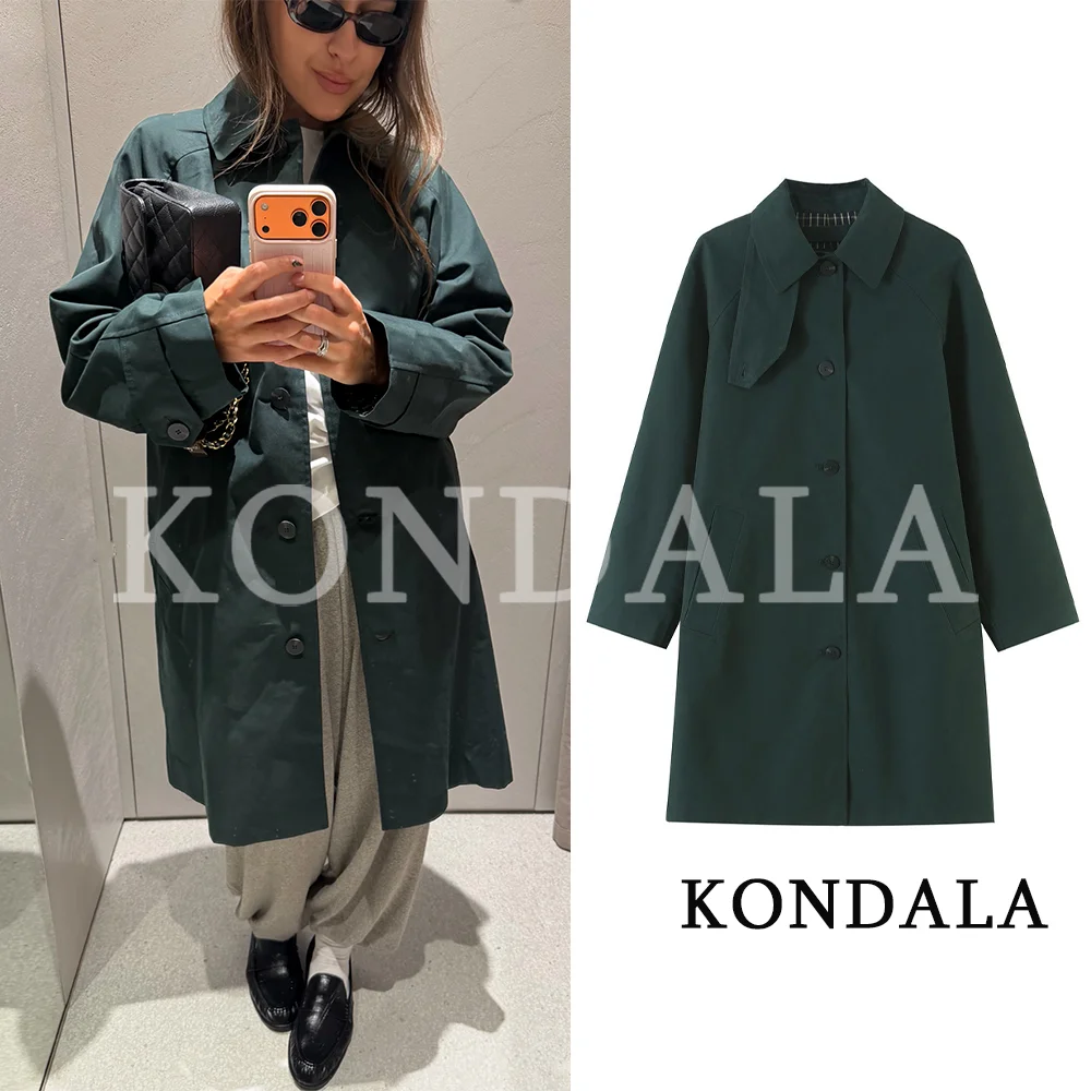 KONDALA Damen Herbst-Pendler-Miditrenchcoat Vintage Lässiger Einreihiger Trenchcoat 2026 Herbst Trendiger High-Street-Damenmantel