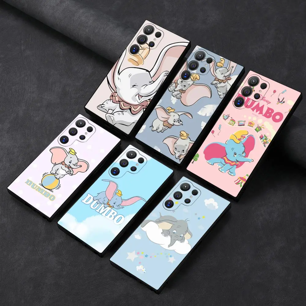 

Cartoon Cute Disney Dumbo Phone Case For Samsung Galaxy S24Ultra S23 S21 S20 Fe S10 S25 S22 Plus S24 Ultra 5G Black Soft Cover