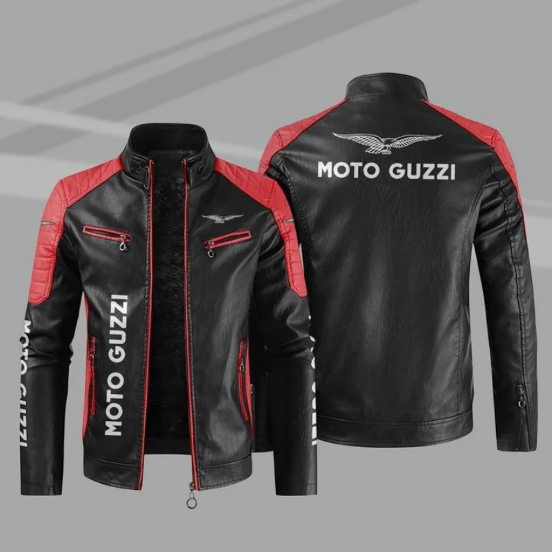 2023 New Winter Moto Guzzi Motorcy Logo Men's Jacket Fashion Motorcycle Zipper Jacket Outwear Keep Warm Leather Man Coat