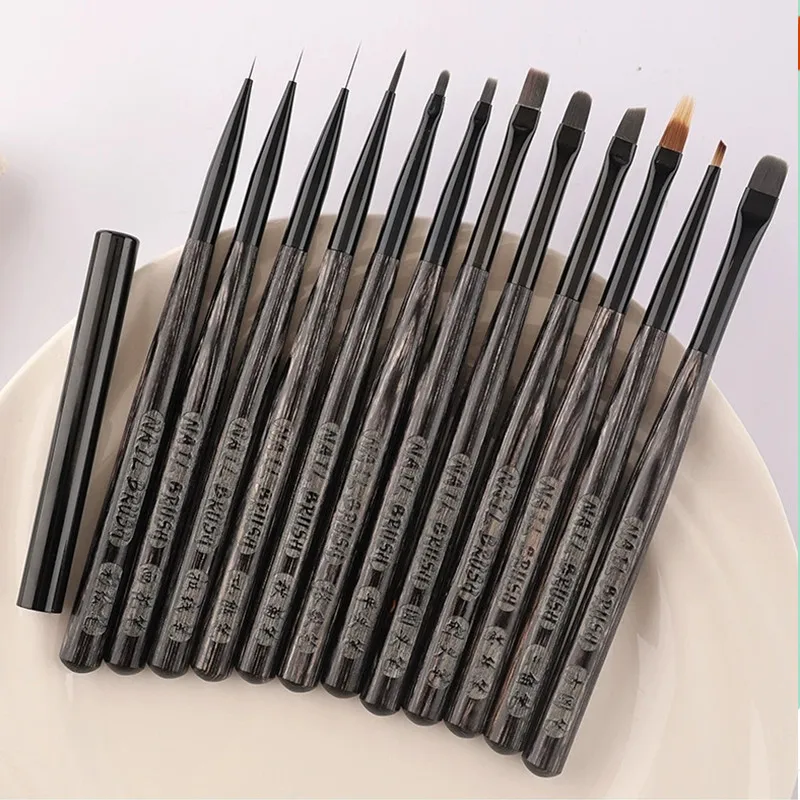 

1/12PCS Sandalwood Triangular Nail Drawing Brushes For Manicure Lines Painting Gradient UV GEL Extension Builder Drawing Pen