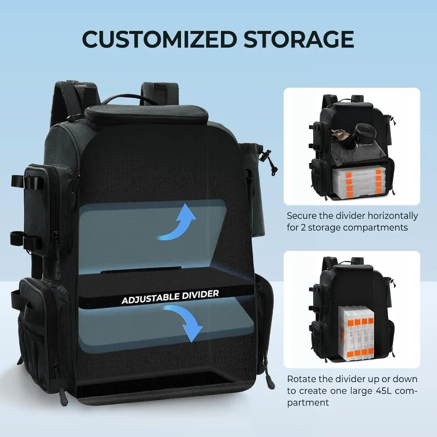 حقيبة ظهر لصيد الأسماك من Bait Boss مع حامل قضيب للصيادين 4 صناديق معالجة وغطاء للمطر واسع بسعة 45 43 لترًا كبيرة الحجم #4