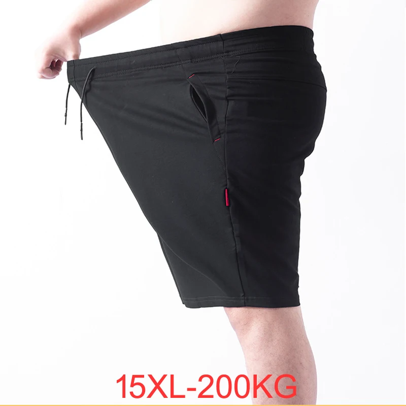 Men\'s plus size shorts plus size 14XL 15XL waist 183cm summer large elastic sports casual loose large size 70 200KG black shorts