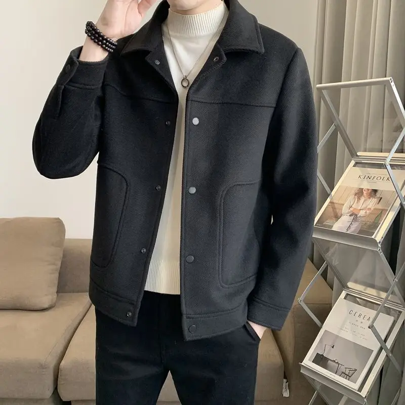Autumn Winter New Fashion Turn-down Collar Long Sleeve Whisper Solid Jackets Men\'s Clothing Pocket Casual All-match Button Tops