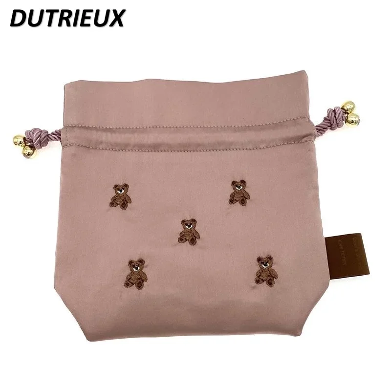 Lolita Cute Cartoon Bear Exquisite Embroidery Small Size Buggy Bag Female Ditty Bags Drawstring Storage Saving Bag for Girls