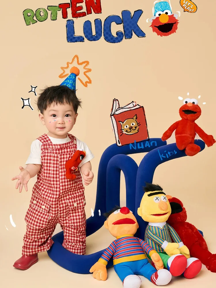 Pakaian kostum bayi 1-2 tahun, celana panjang Suspender kotak-kotak + setelan fotografi lengan pendek properti boneka kartun Anime tema seni foto