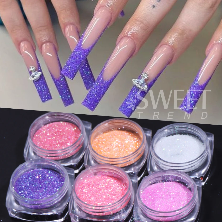 6 Farben schillernder Zucker Nagelpulver Glitzer Regenbogen Kristall Charms Pigment Staub holographische DIY Maniküre Chrom Nail Art Dekor