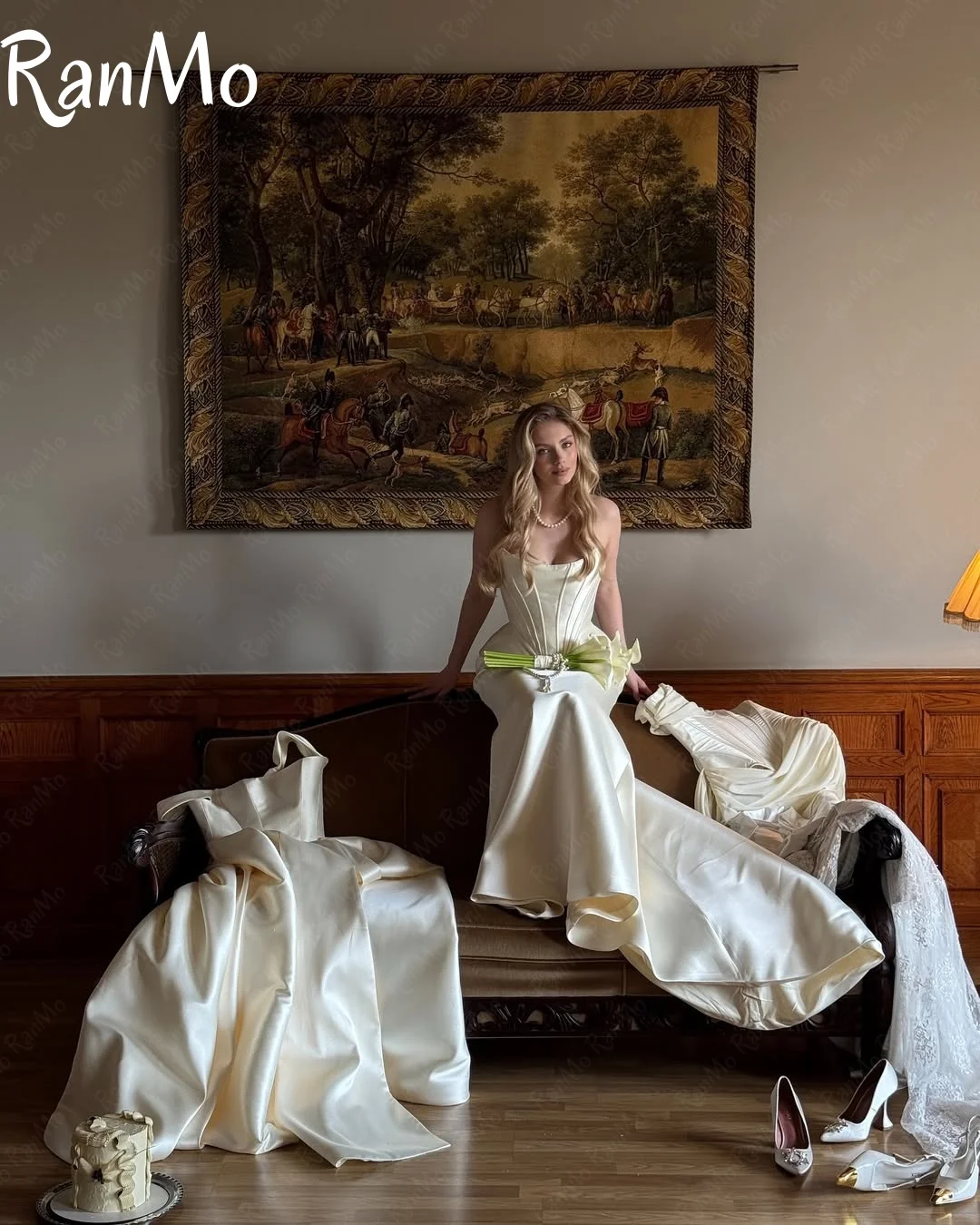 Ranmo 2025 Customized Modern Mermaid Wedding Party Dress Boat Neck Sleeveless Stain Evening Gown Vestido De Novia Floor-Length