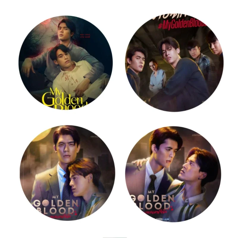 4PC/SET Jossgawin Magazine Cover Photo Thai TV My Golden Blood Drama Stills Photo Laser Fine Flash Bang Brooch Bag Decor Pins