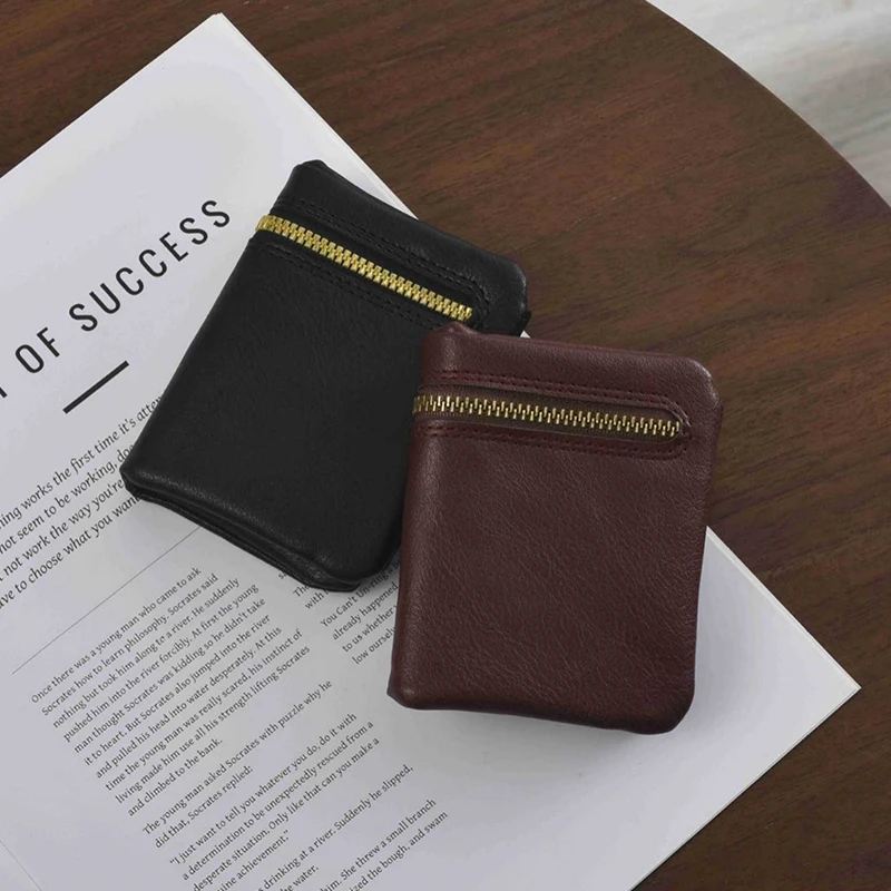 محفظة صغيرة للرجال والنساء من جلد البولي يوريثان، محفظة جلدية ناعمة رفيعة للغاية، جيب قصير بسحاب للعملات المعدنية #2