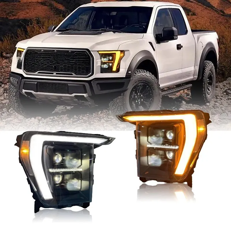 Car Front Lamps Assembly 2021-2024 F-150 Yellow White DRL Start up Animation LED Headlights for  F150