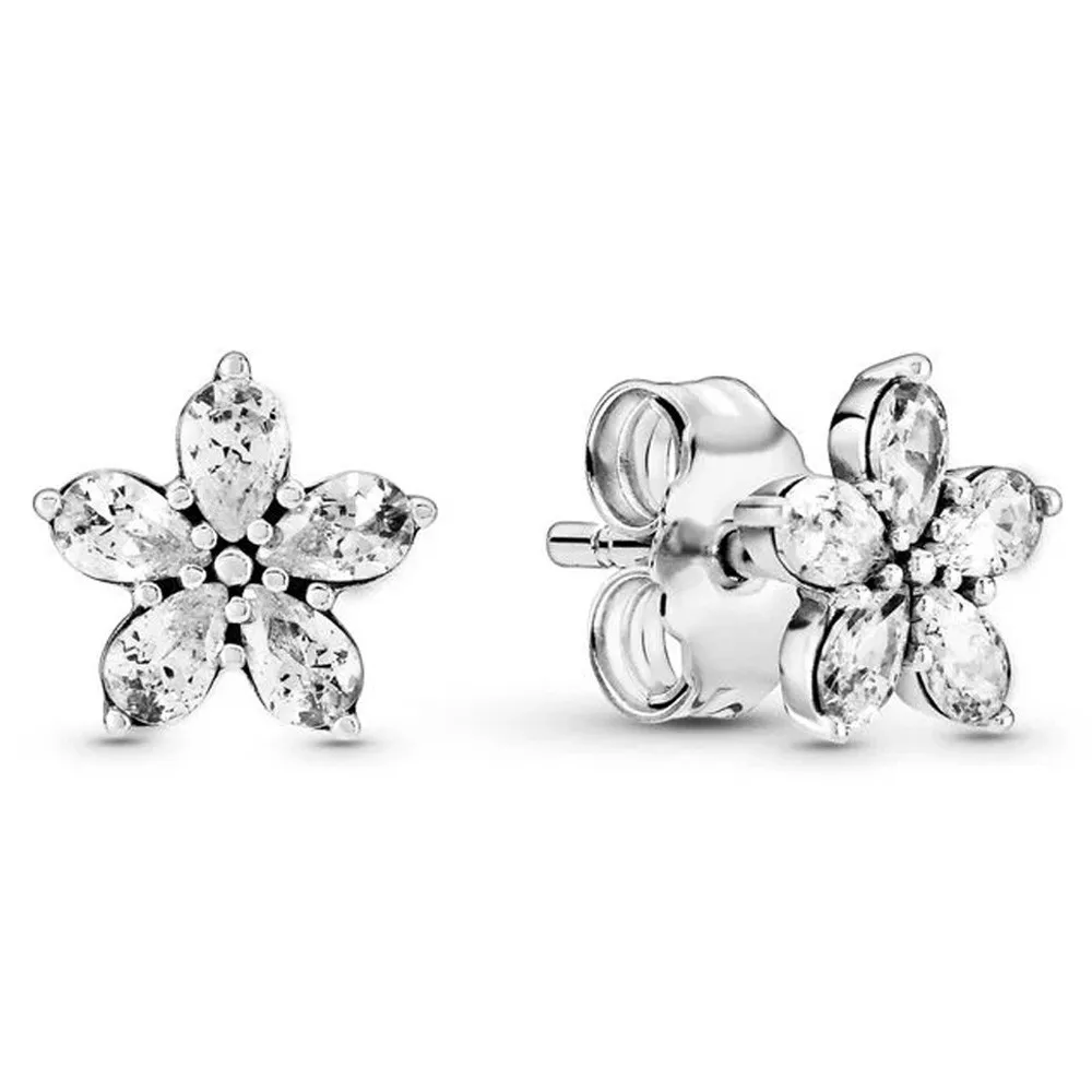 

Original Flower Sparkling Snowflake With Crystal Stud Earrings For Women 925 Sterling Silver Wedding Gift Fashion Jewelry