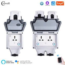 Coswall Tuya Wifi Voice Control IP66 Waterproof 13A Universal 3 Pin Socket Timer Switch Programmable Work With Alexa Google Home