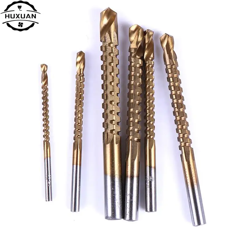 6pcs/lot 3-8mm Titanium Coated HSS Drill Bit Electric Drill Hole Grooving Drill Saw Carpenter Woodworking Tools