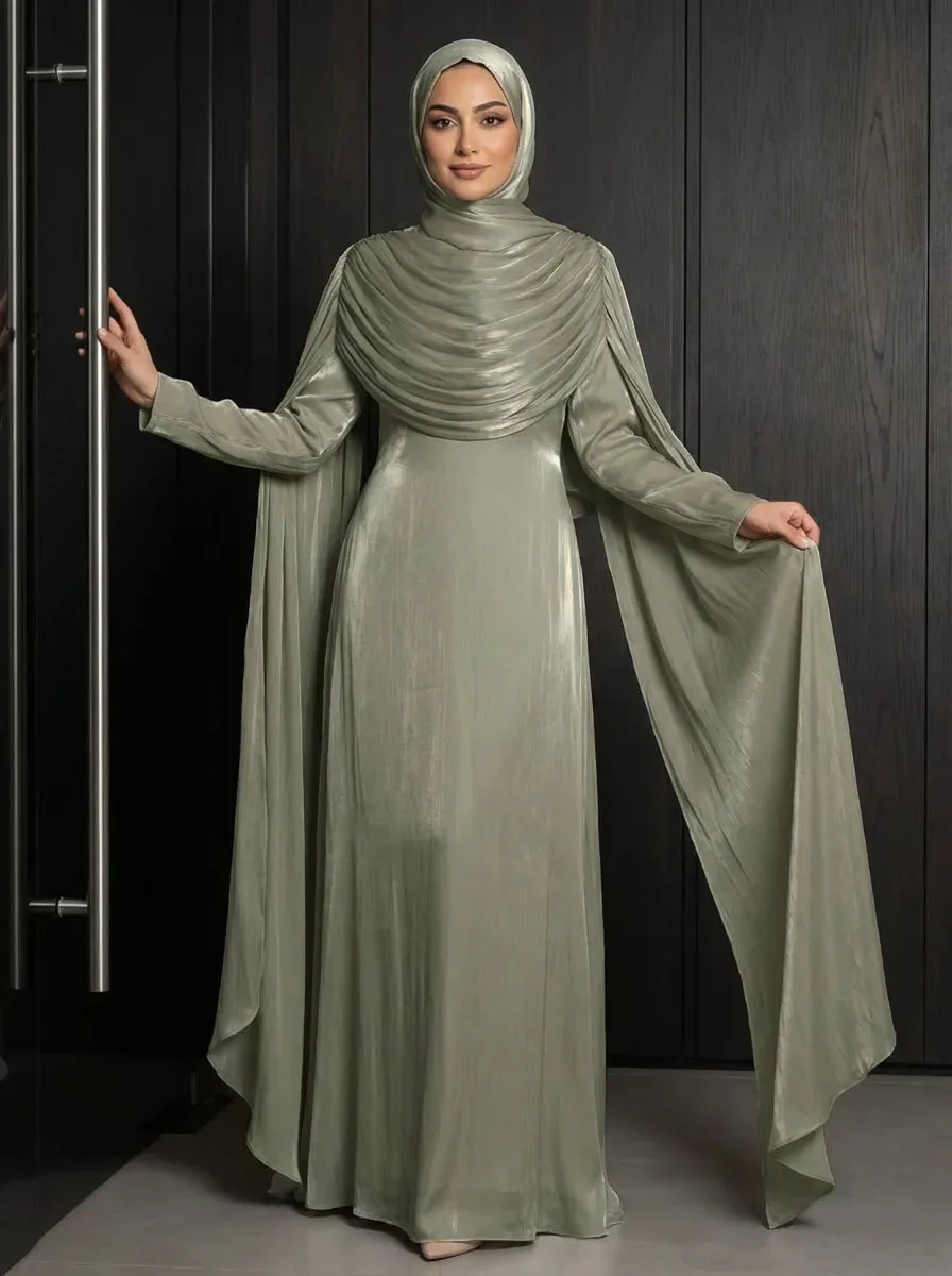 

Dubai Wrinkle Muslim Women Party Dress Jalabiya Hijab Ramadan Abaya Evening Long Dresses Femme Largos Robe Morocco Kaftan Party