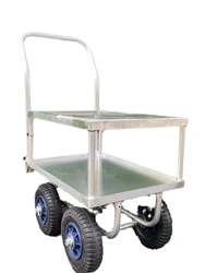 Handcart handling vehicle, four wheeled aluminum hand-held small cart, multifunctional handling aluminum basket cart