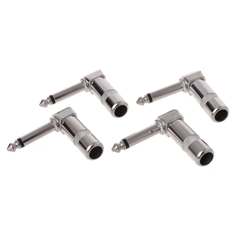 4pcs Metal Right Angle 6.35mm Plug Male Mono Plug L-shape Audio Connector 1/4