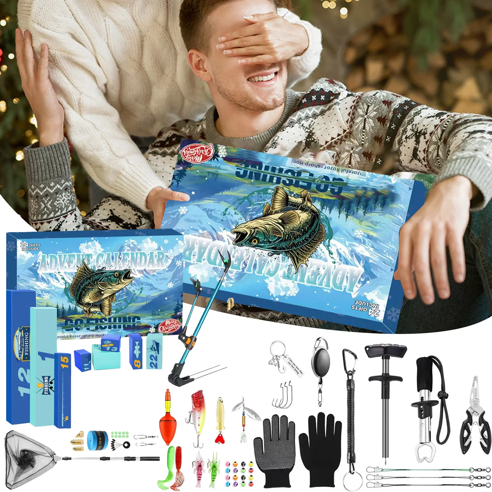 

Christmas Countdown Fishing Tackle Blind Box Set Complete Fishing Gear Kit With Rod Lures Hooks Accessories For Fishing kids toy