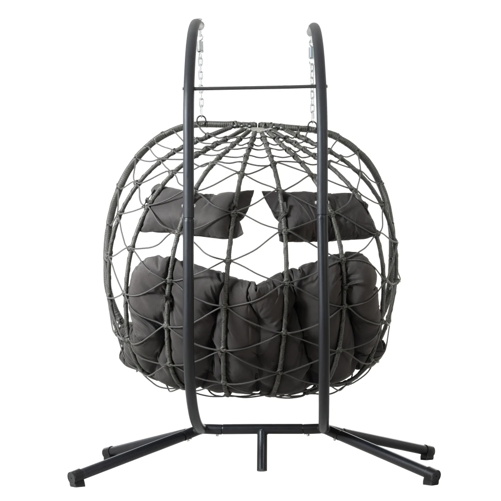 2 Persons Egg Chair With Stand Indoor Outdoor Swing Patio Wicker Hanging Egg Chair Hanging Basket Seat With Stand Balcony