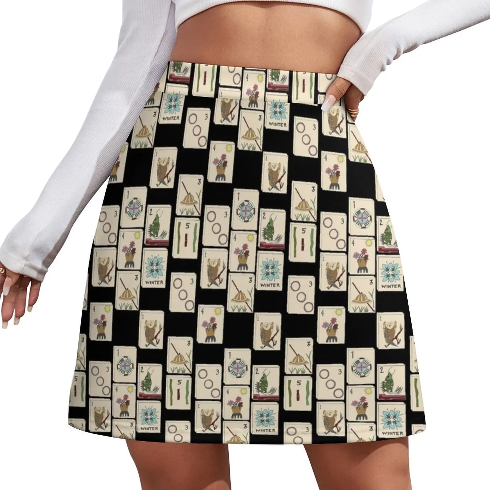 Mahjong majong preto telha padrão mini saia roupas de luxo feminino roupas coreanas mini saia