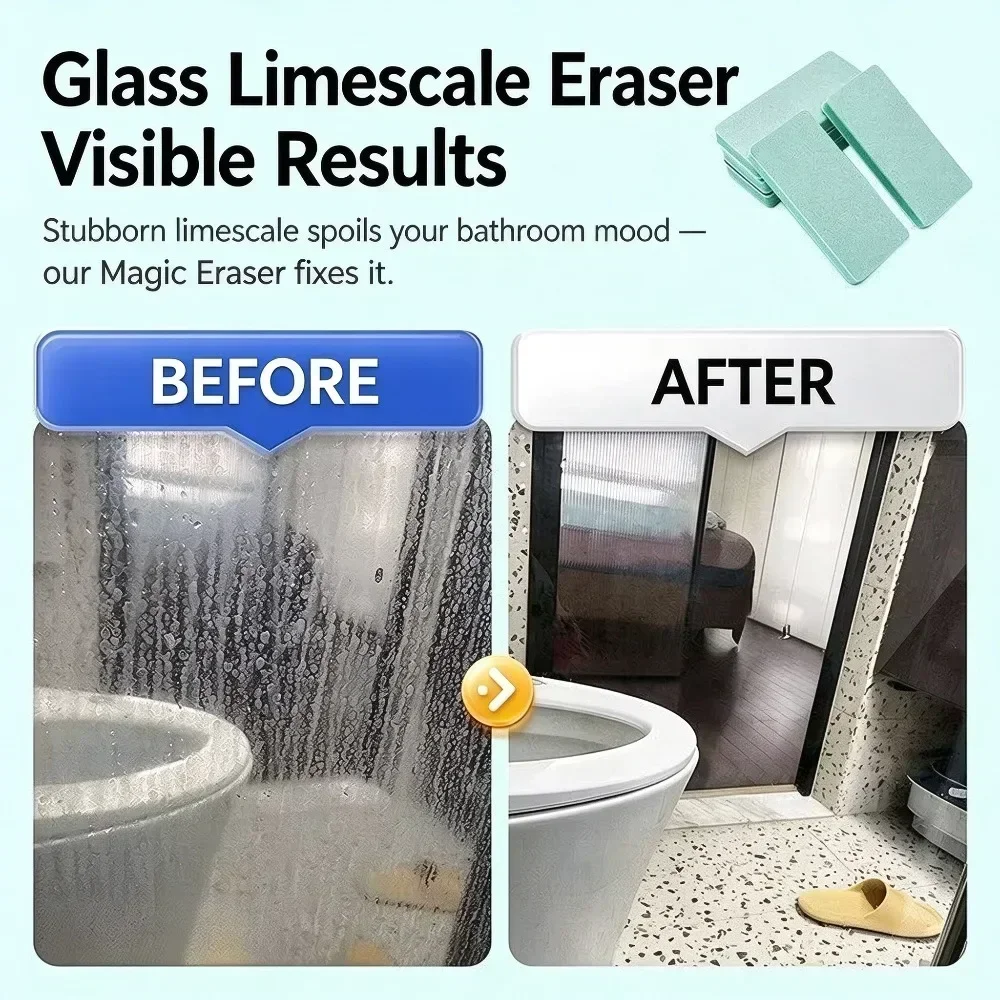 Glass Scale Magic Cleaning Brush Sponge Powerful Water Scale Water Stain Remover for Mirror Tile Shower Door Hard Water Stain