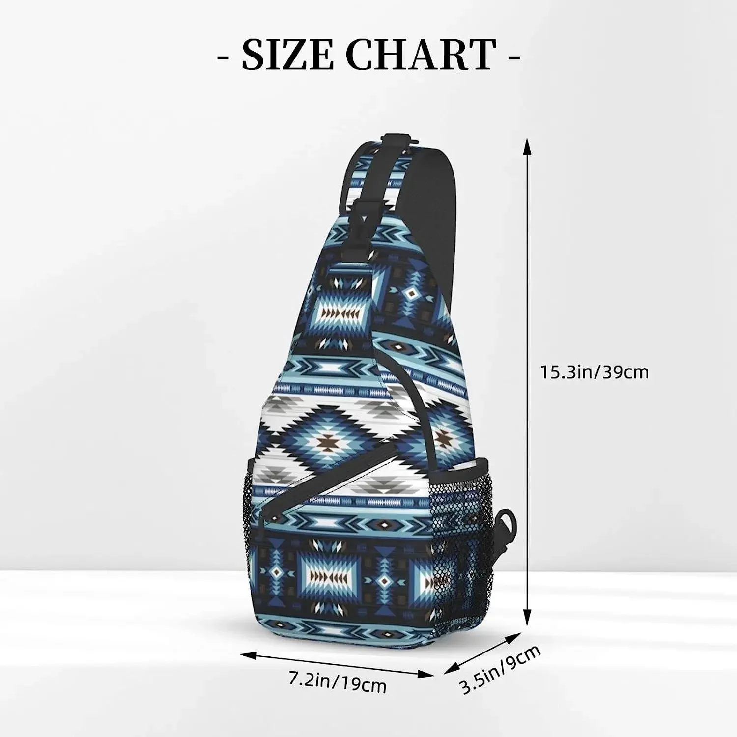 Aztec Style Sling Bag Crossbody Shoulder Backpack Blue Colors Tribal Seamless Navajo Pattern Travel Hiking Daypack for Men Women