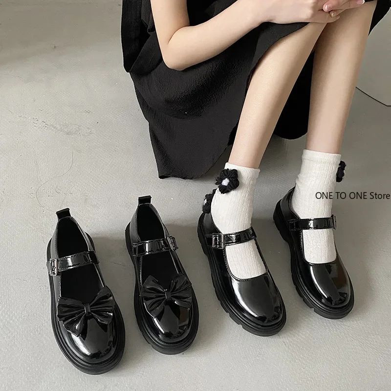 Women 2024 Vintage Round Toe Black Mary Jane Shoes Sweet Girls High Heel Platform Lolita Shoes Size 44 Women's Shoes Plush Size