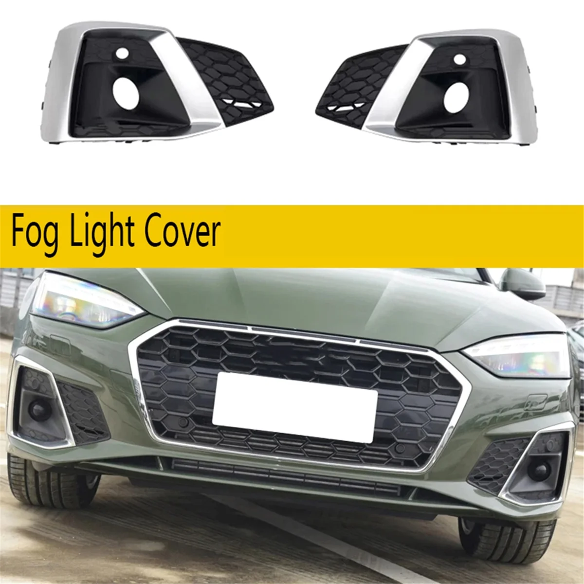 Car Chrome Left Right Fog Light Grille Cover Front Honeycomb Bumper Grille for Audi A5 S5 2019-2023