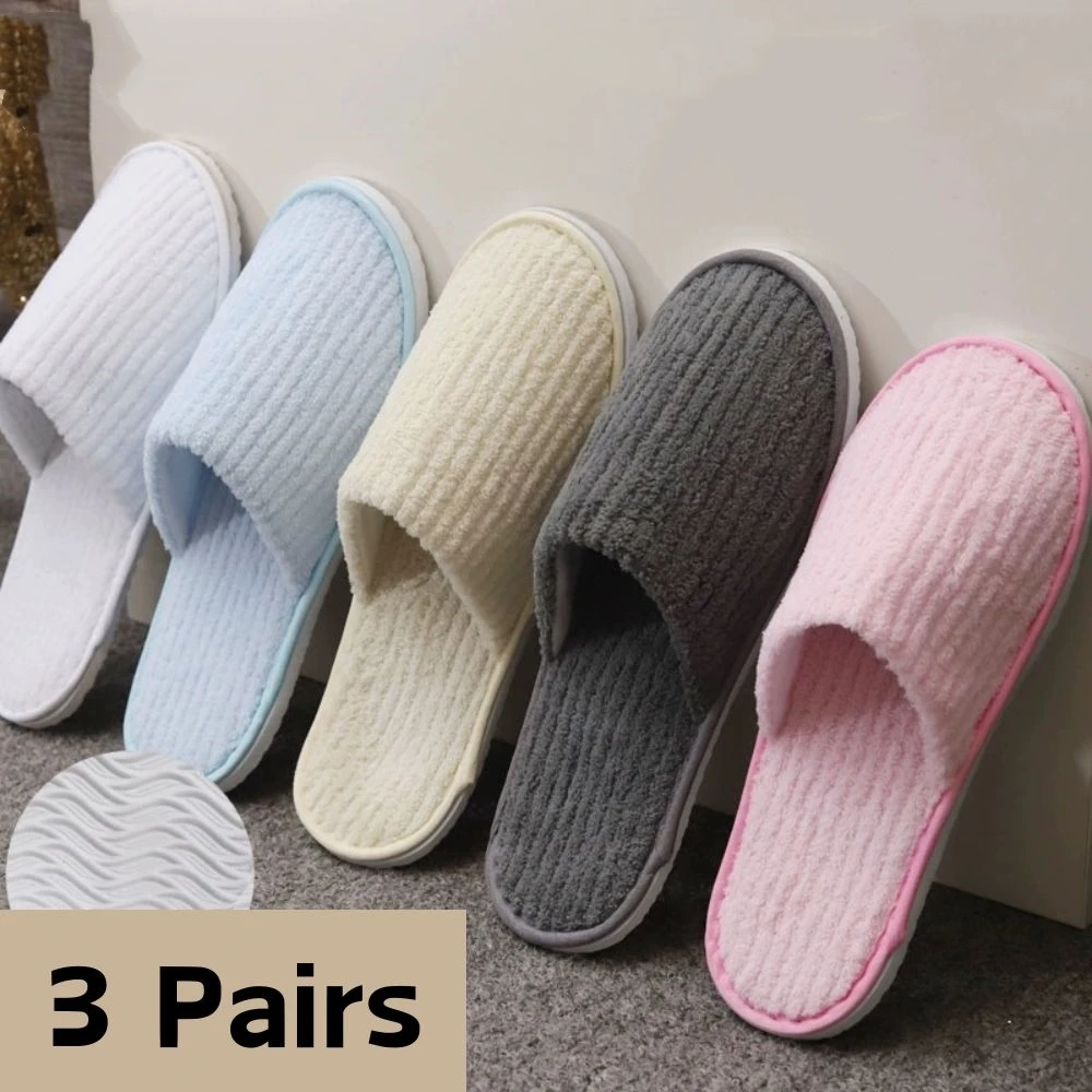 3 Pairs/Set Closed Toe Non-slip Hotel Slippers High Quality Disposable Hotel Bathroom Slippers Indoor Guest Travel Slippers Hot