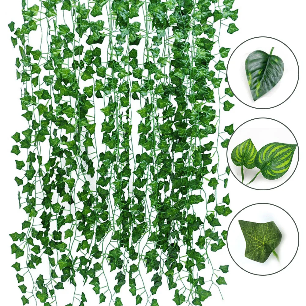 인공 녹색 실크 크리스마스 화환 걸이식 식물, 덩굴 잎, DIY 홈 웨딩 파티 욕실 정원 장식, 200cm, 1 개