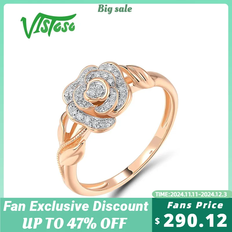 VISTOSO Pure 14K 585 Rose Gold Rings For Women Sparkling Diamond Fantastic Flower Wedding Engagement Fine Jewelry