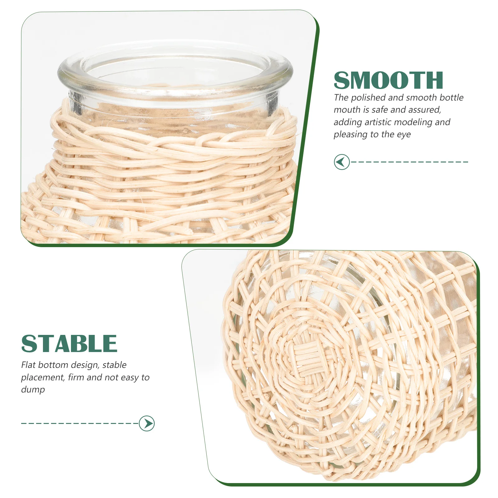 

Rustic Decor Rattan Glass Vase Desktop for Home Decoration Vintage Office Simple Planter