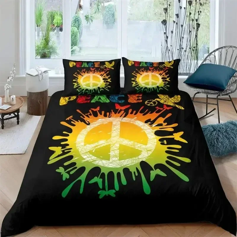 Hippie Peace Symbol Colorful Pattern 3D NEW Duvet Cover Pillowcase Bedding Set Adult Boy Girl Bedroom Decoration Single Double