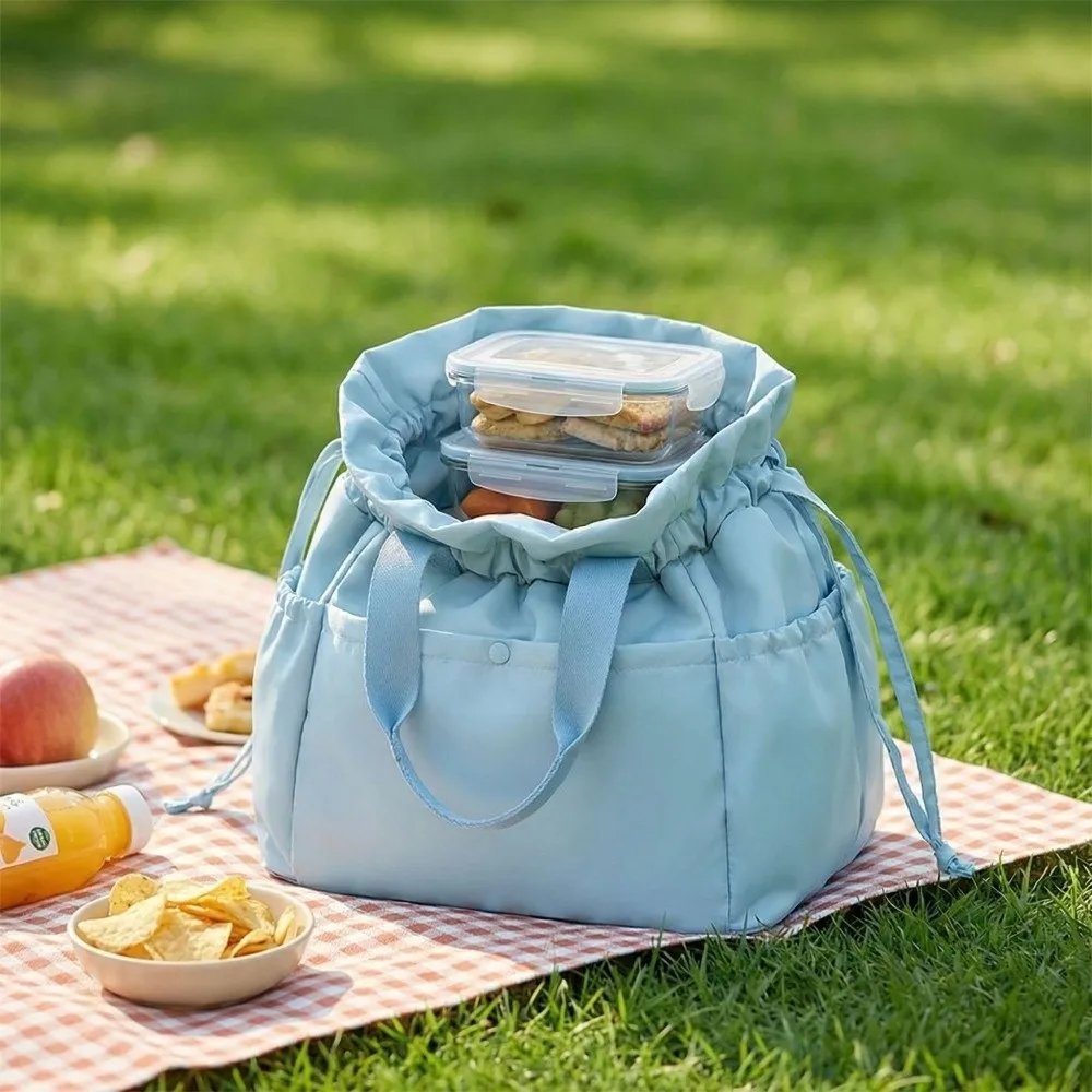Thickened Drawstring Lunch Box Bag Large Capacity Multi-Pocket Design Lunch Drawstring Tote Bag Hand Carrying Bundle Mouth