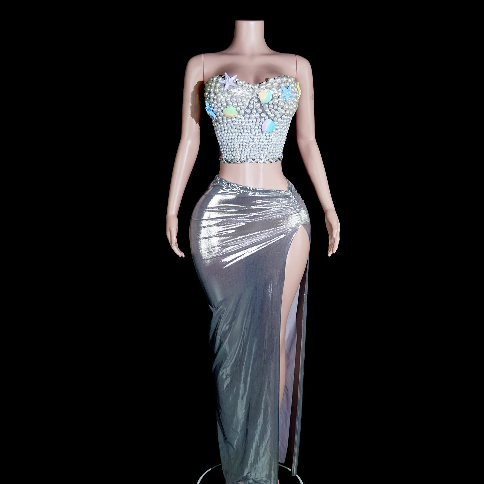 エキゾチックなドレス、セクシーなトップスとスカート、グリッドスパンコール、クリスタル、結婚式、誕生日パーティー、クラブ、ドラァグクイーンの衣装、ステージパフォーマンス