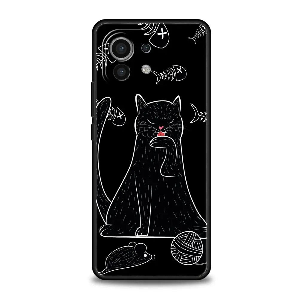 Black Cat Cartoon Cute Phone Case For Xiaomi 14 13T 12T Pro 12 13 11 Ultra Mi Note 10 Lite 10T 5G 11X Pro 11T 11i 9T Soft Cover