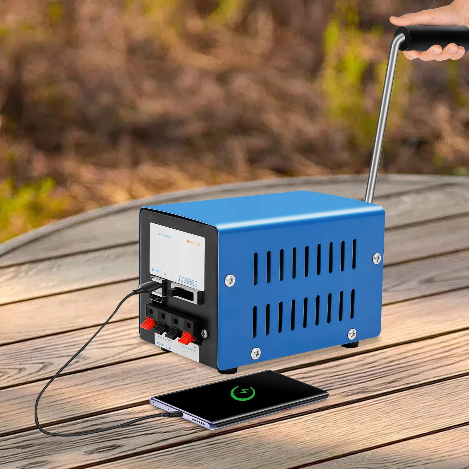 

Blue 20W Portable Generator Hand Crank Generator Manual Crank Generator Emergency Power Source for Field Trips Camping