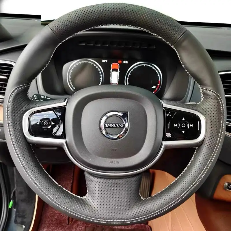 For Volvo XC60 S90 S60 XC40 XC90 S80l V40 V60 Hand-stit Anti-skid Genuine Leather Steering Wheel Cover Auto Interior Accessories